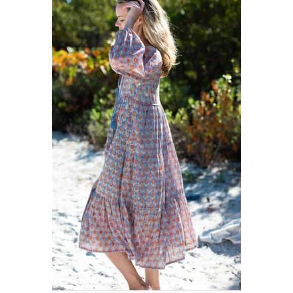 Emerson Fry India Collection Heirloom Maxi Dress Wednesday Flower Blues Womens - Picture 3 of 16